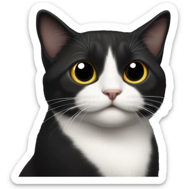 Gato negro con una mancha blanca que va hasta la boca sticker