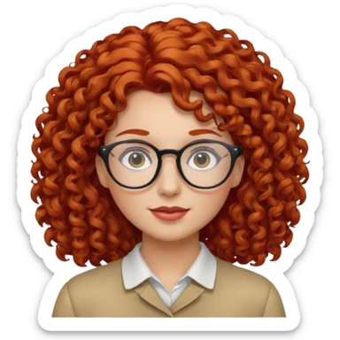 Peli roja rizada con lentes sticker