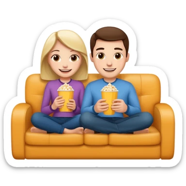 A couple sitting on a sofa watching a movie sticker