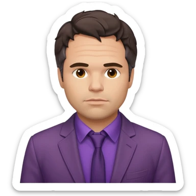 Mark Ruffalo with dark brown hair, purple shirt, beige suit jacket  sticker