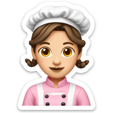 brunette chef with pigtail braids and a pink chef outfit sticker