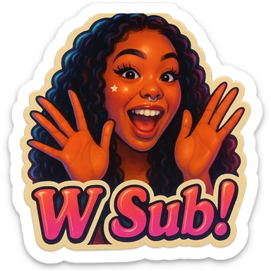 excited 
add the words W Sub!  in pink  sticker