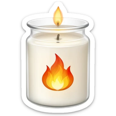 minimal flat emoji of a white scented candle in a glossy white glass jar with the label “cotton”, three visible flames, soft warm glow, clean vector style, elegant and modern, transparent background sticker