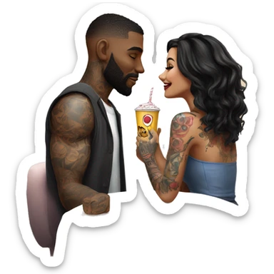 Romantic movie theater date for beautiful tattooed couple sticker
