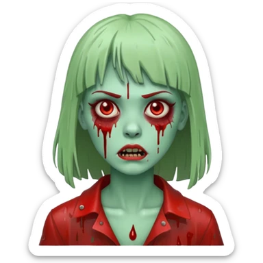 Zunbi na chuva cabelo de franjinha pele verde sangrenta mulher  sticker