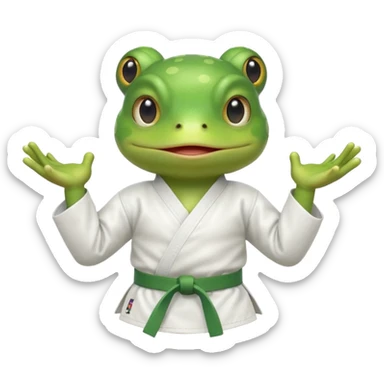 cute frog doing karate portrait, head and shoulders only, wearing white gi uniform, green belt visible, funny serious face, 3D cartoon, mobile game icon style, clean background, no text, no watermark
 sticker