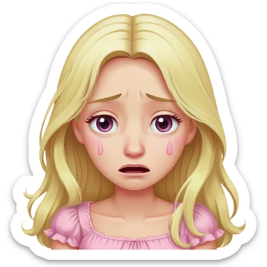 blonde with long hair and swamp eyes in a pink pastel dress, cry sticker