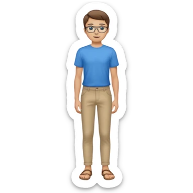 jeune homme l'air cool taille moyenne corpulence maigre cheveux chatain court yeux bleus lunettes photo de pieds en pantalon  sticker