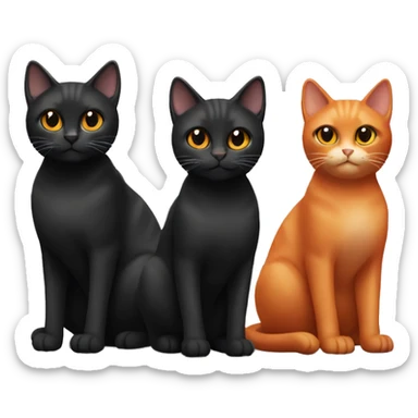 Generate two (2) black cats and one (1) orange cat sticker