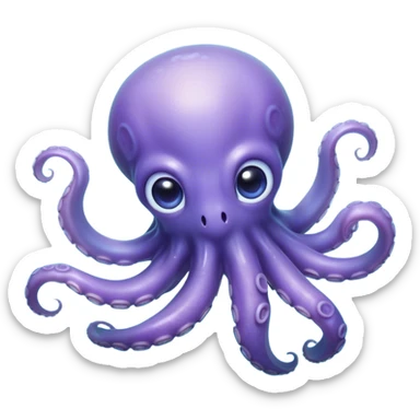 Cinematic Noble Baby Octopus Portrait Emoji, Poised and graceful, with a soft, rounded, slightly translucent body in a dreamy light blue-purple hue, large, glistening eyes full of quiet intelligence and mystery, delicate, flowing tentacles curling gently, Simplified yet sophisticated features, highly detailed, glowing with a soft, ethereal oceanic radiance, high shine, elegant and serene, stylized with an air of deep-sea wonder, focused and tranquil, soft glowing outline, capturing the essence of an otherworldly, intelligent little cephalopod, floating effortlessly in the gentle ocean currents! sticker