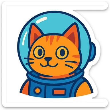 cat's head wearing an astronaut helmet, detailed, clear face, transparent helmet, modern illustration sticker
