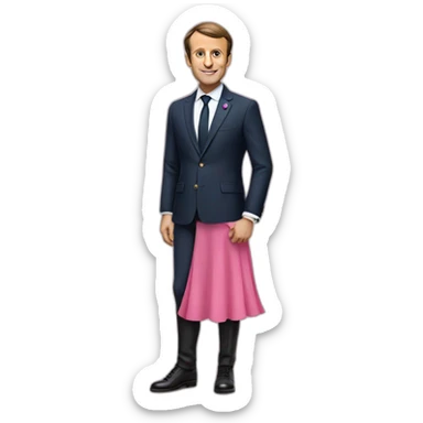 Emmanuel Macron with a pink skirt sticker