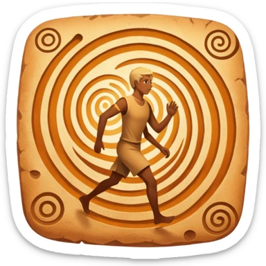 
una mezcla de sol + montaña + caminante estilo petroglifo con un espiral tipo energía ancestral sticker