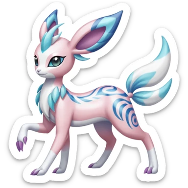 Shiny iridescent white albino Meloetta-Sylveon-Dialga-Suicune-Palkia-fusion-animal-hybrid-creature, full body  sticker