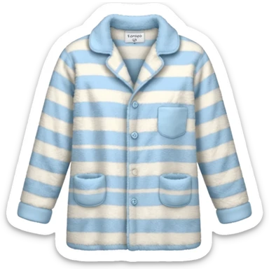 emoji of an isolated fluffy fleece pajama top with soft pastel vertical stripes, plush fuzzy texture, light grey and pastel blue tones, button-down long sleeves, neatly folded flat-lay, no person, no body, no mannequin, cozy warm winter mood, soft shading sticker
