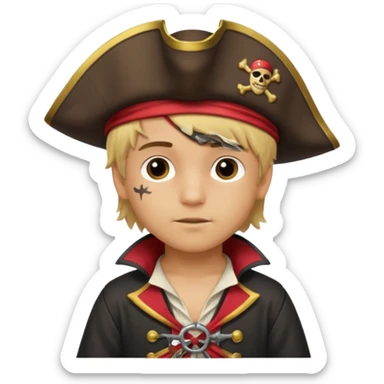 light brown Hispanic boy with blond hair that is dressed as a pirate sticker