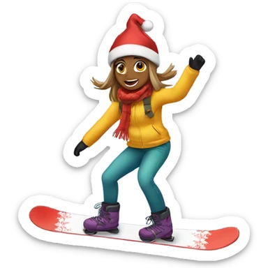 Girl snowboarding with Christmas hat sticker