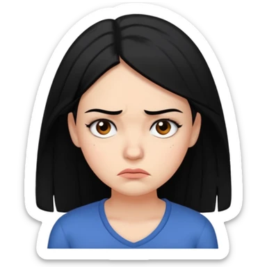 A worried woman, black hair, with one eyebrow raised sticker