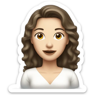 White Brunette woman in a white dress talking to a camera sticker