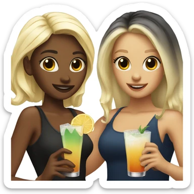 Blonde and black pale hair girls holding cocktails  sticker