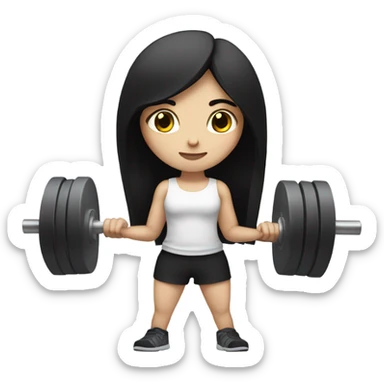 Pale girl with long black hair lifting weights sticker