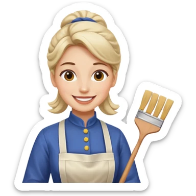 Hold. Women painting smilling tablier sticker