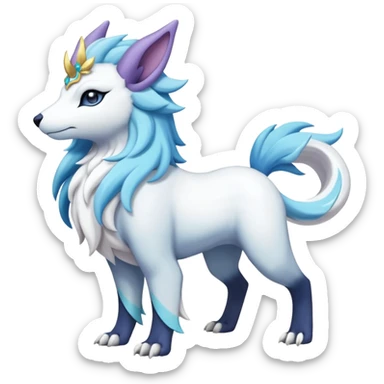 Shiny Glossy Pastel Light Divine Canid Beautiful Floral Snowy Pretty Absol-Amaura-Suicune-Cobalion-fusion, full body sticker