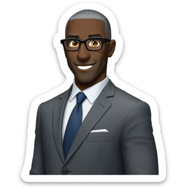 Shannon sharp with suit and glasses and buzz cut and small eyes over 50 small Gray beard sticker