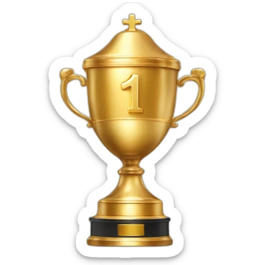 royal big empty Christian trophy for the winner with a cross on royal background  with number 1 sticker