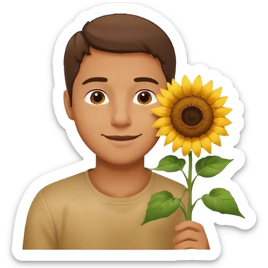Man smelling sunflower with gentle smile, half body sticker