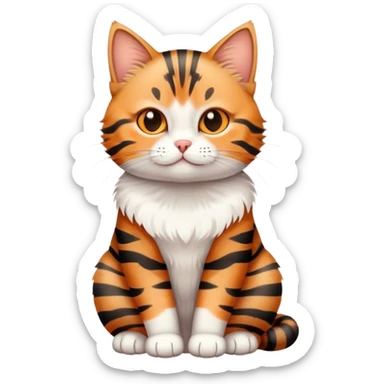 Cute tabby cat with white stomach, adorable face, sitting position showing white belly sticker