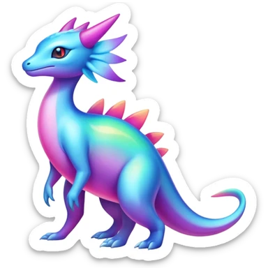 Colorful Iridescent Exotic Aurorus-Amaura-Salamence-Fakémon-hybrid-creature (full body)  sticker