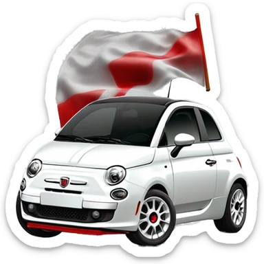 Crée moi un emoji d’une Fiat 500 abarth qui est de couleur blanche , avec la bande sur le côté rouge et les rétroviseurs rouge. Les jantes chrome style pétale. sticker