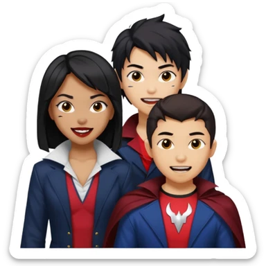 Solo poly platonic relationship, one is south African girl, one is Asian boy, one is biracial features Asian tomboy girl, vampire and marvel cosplay elements inspired. sticker