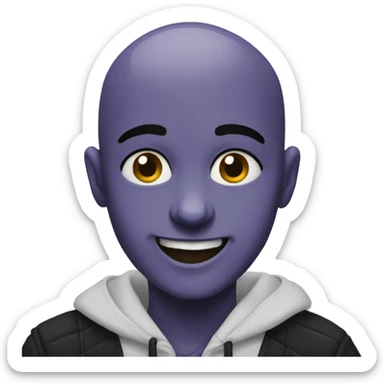 smiling bald boy in horror and black iris color sticker