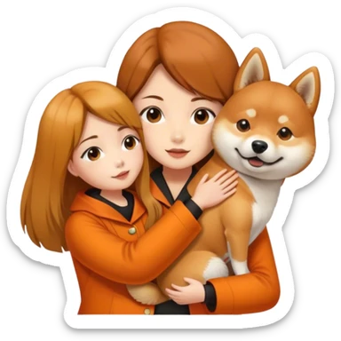 Shiba inu dog with girl brown hair long sticker