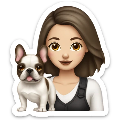 Brunette girl with cream French bulldog sticker