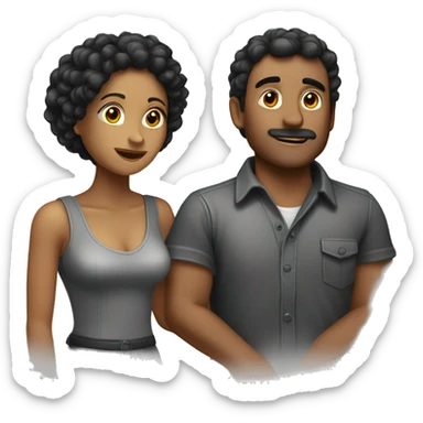 Pareja chico rubio oscuro y chica pelo rizado negro  sticker