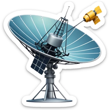 Minimalist emoji-style sticker of an old-school satellite antenna with distorted, glitched signal waves. Clean icon style. sticker