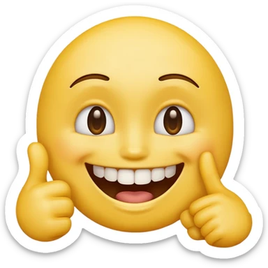 Emoji tête jaune avec un sourire et le doigt à moitié devant les dents  sticker