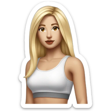 hyperrealist caucasian long blonde hair brown eyes woman sexy white crop tank top gray tight mini skirt sticker