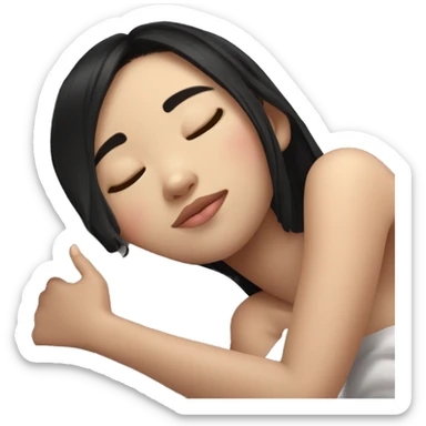 teenage cute girl asian black hair sleeping in a comfy white pillow at peace sticker
