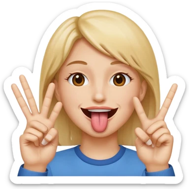 Peace sign with hands in front of mouth with tongue sticking out  sticker