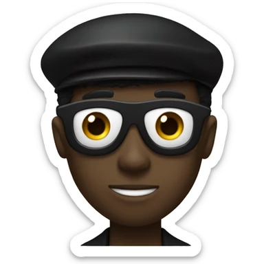 A black boy with a black top hat, a suit and an eyepatch sticker