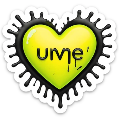 A neon yellow heart with black splashes inside the heart and The text UVP in the heart sticker