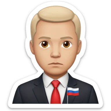 a male politician in a business suit with a Russian flag sticker