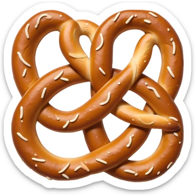 Cinematic Realistic Pretzels Dish Emoji, featuring freshly baked, twisted pretzels with a glossy, salted crust rendered with detailed textures and warm, appetizing lighting. sticker