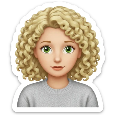 a woman in her late 40s and has greyish greenish eyes and blonde curly hair sticker