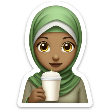 cute hijabi girl with big eyes and with matcha latte in her hands sticker