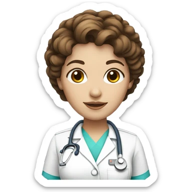 White skin nurse woman with short curly brown hair sticker